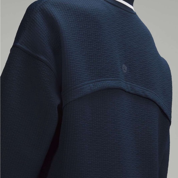 Lululemon Textured Long Sleeve Polo Shirt in True Navy and White - Picture 3 of 8